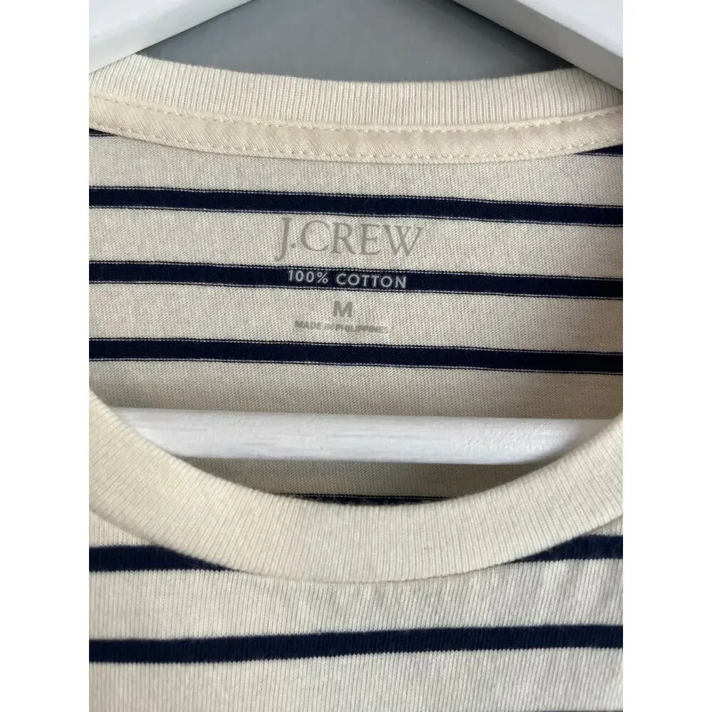 J.Crew Mens Striped Tee Ivory Navy Size M Nautical Breton Classic Preppy